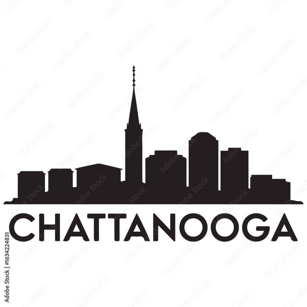Fototapeta premium Chattanooga skyline, monochrome silhouette. Vector illustration. Vector black silhouette. with white background.