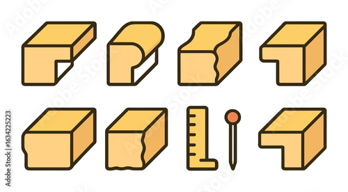Countertop Edge Icons. Flat vector mini-illustrations countertop edge finishes in colors children's