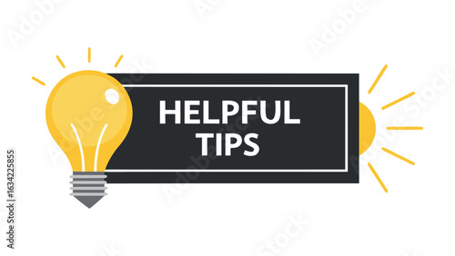 Helpful tips banner with glowing light bulb icon for advice and guidance concepts
