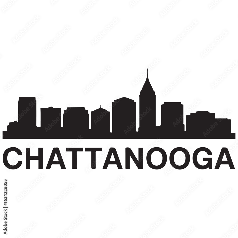 Fototapeta premium Chattanooga skyline, monochrome silhouette. Vector illustration. Vector black silhouette. with white background.