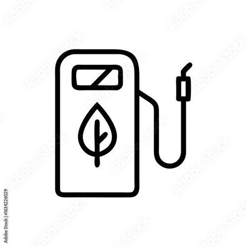 Gas station pump with eco-friendly design featuring a leaf emblem indicating alternative fuel options for environmentally conscious consumers