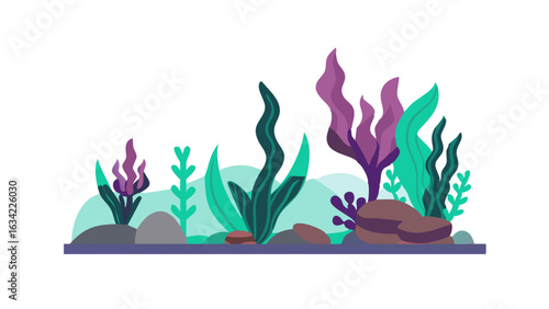 Colorful underwater plants creating a vibrant aquatic scene in a peaceful marine environment
