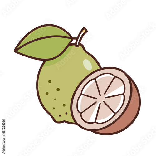 Fresh and juicy lime with a slice revealing its bright interior, featuring a green skin and vibrant texture against a simple background