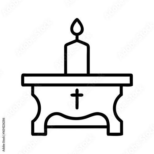 Candle altar with cross symbol in minimalist line art style  