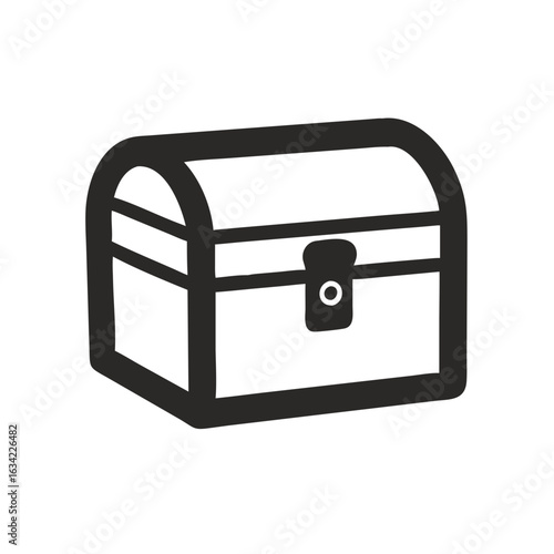 Treasure chest for storage or decoration showcasing a simplistic design and rounded edges in a black and white illustration