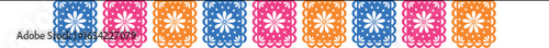 Mexican festive garland papel picado. Decoration for Cinco Demayo holiday. Isolated vector illustration on transparent background.