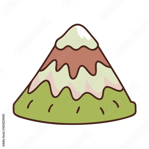 Colorful mountain landscape shows vibrant green and contrasting layers of brown and white during a sunny day in a nature scene reflecting tranquility and beauty