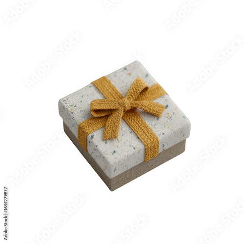 A beautifully wrapped gift box featuring a natural speckled design and a stylish golden ribbon, perfect for any occasion and adding charm to celebrations.