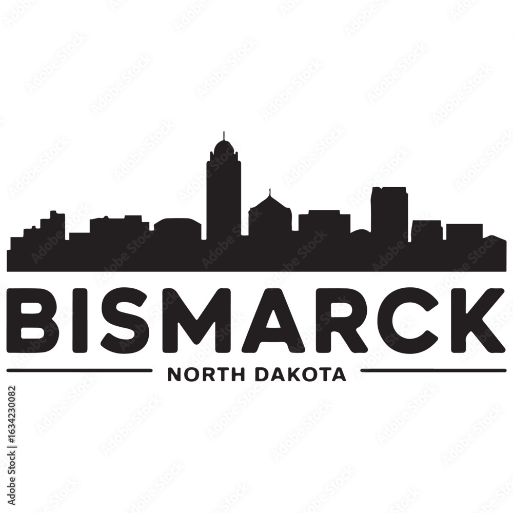 Naklejka premium Bismarck skyline horizontal banner. Bismarck, North Dakota. Vector template for your design. Vector black silhouette. with white background.