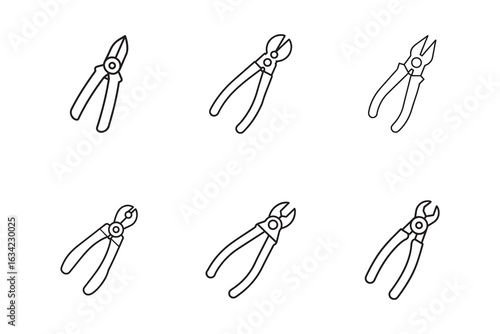 Outlined wire cutter icons in a pattern isolated on white background representing industrial tool illustration vector graphics design