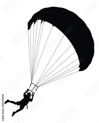 Silhouette of a skydiver in freefall with a parachute