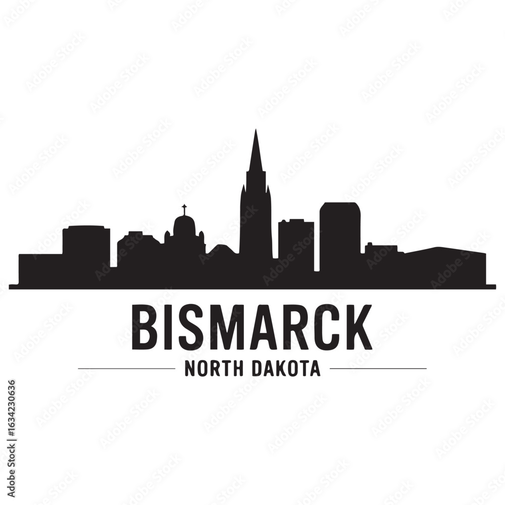 Naklejka premium Bismarck skyline horizontal banner. Bismarck, North Dakota. Vector template for your design. Vector black silhouette. with white background.