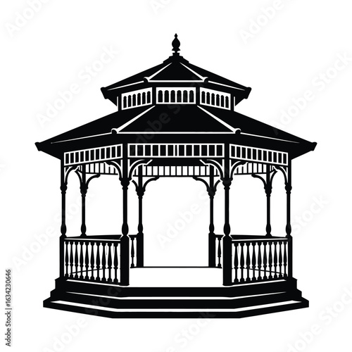 Elegant black silhouette of a classic gazebo