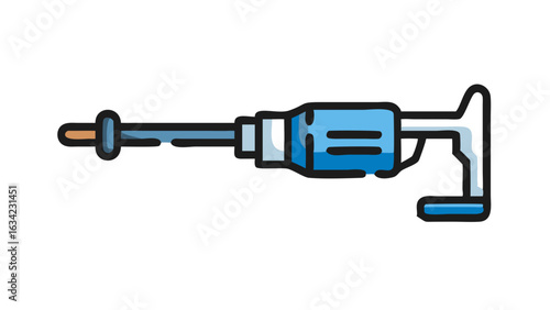 Detailed illustration of a mechanical device, illustrating a tool used for precision tasks in construction or repair settings
