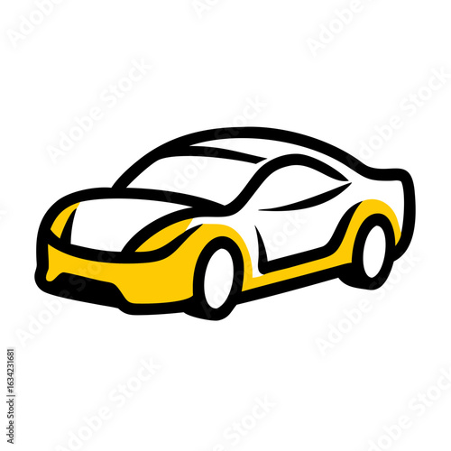 Stylized graphic of a sports car design in yellow and black colors with a modern aesthetic representing speed and innovation