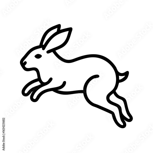 Rabbit leaps gracefully across a grassy field under clear skies during a sunny afternoon in spring