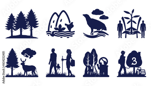 A vector illustration set of people icons, including business, family, and fitness silhouettes, in a clean, modern design