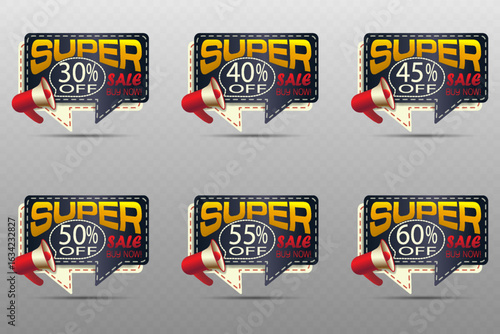Super sale label with megaphone and speech bubble