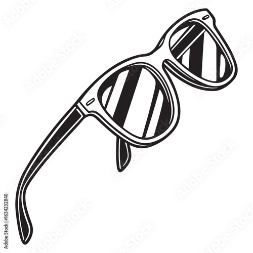 A stylish pair of sunglasses with striped lenses isolated on white background, perfect for summer fashion and sun protection