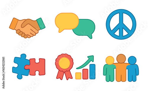 Children's Conflict Resolution Icons. Flat vector mini-illustrations conflict resolution in colors children's