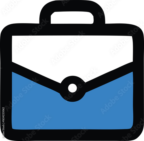Simple blue briefcase icon with black outline representing business travel and professional work essentials