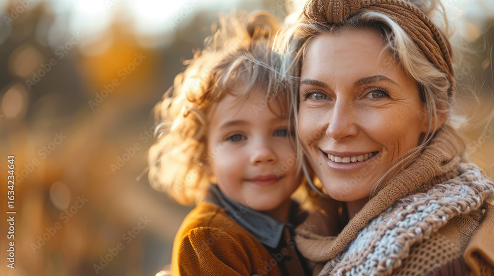 Obraz premium Loving mother embracing her child. Family bond and beautiful moment with a young girl outdoors.