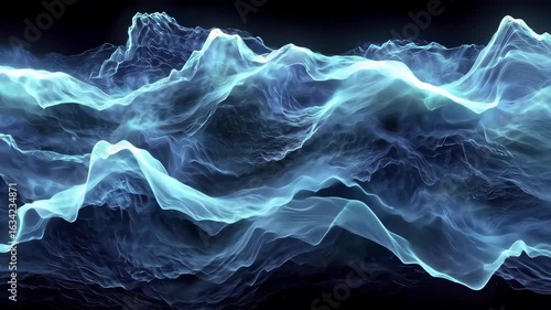 Abstract ocean waves illuminated with blue light