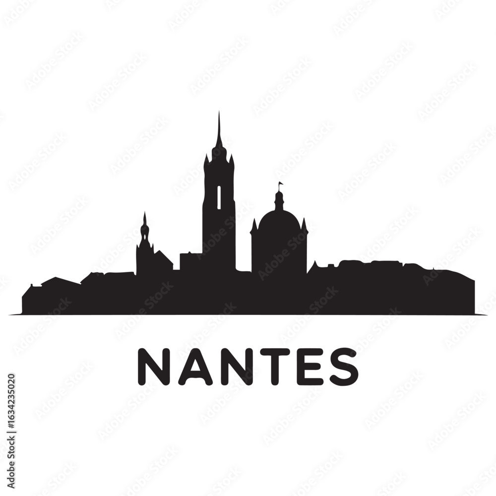 Fototapeta premium Nantes skyline silhouette. Black Nantes city. Vector black silhouette. with white background.