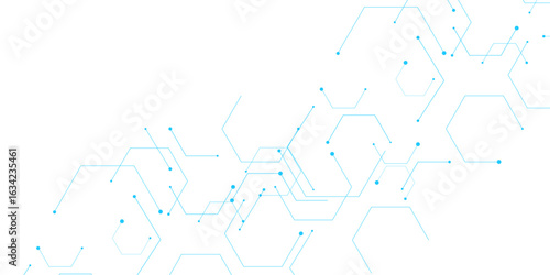Molecular structure abstract tech background. Geometric blue background. Vector banner design with hexagons. Science network pattern, connecting lines and dots Medical background, Vector illustration.