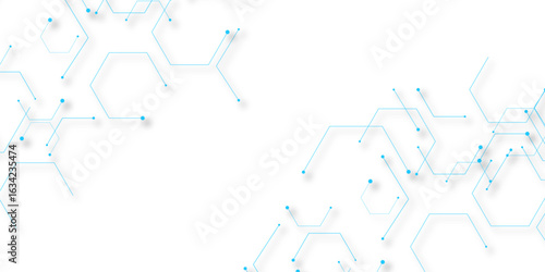 Molecular structure abstract tech background. Geometric blue background. Vector banner design with hexagons. Science network pattern, connecting lines and dots Medical background, Vector illustration.