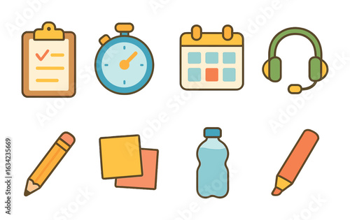 Event Coordination Icons. Flat vector mini-illustrations live event coordination in colors children's