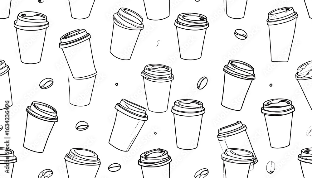 Seamless pattern background with coffee cups and beans for culinary concepts Seamless pattern background with coffee cups and beans for culinary concepts