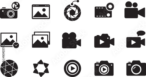 Assortment of Digital Media and Camera Related Icons camera icon video camera icon