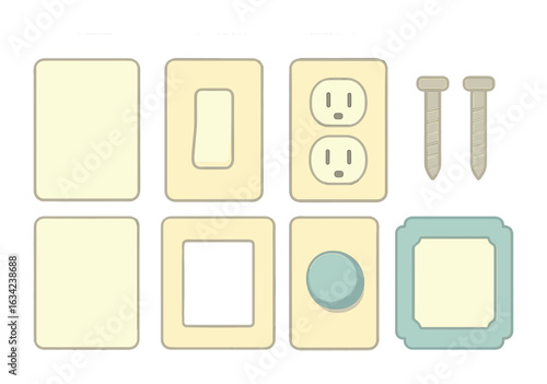 Children's Wall Plate Icons. Flat vector mini-illustrations minimalist wall plates in colors children's