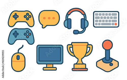 Colorful Gaming Icons. Flat vector mini-illustrations multiplayer gaming in colors children's illustrations:
