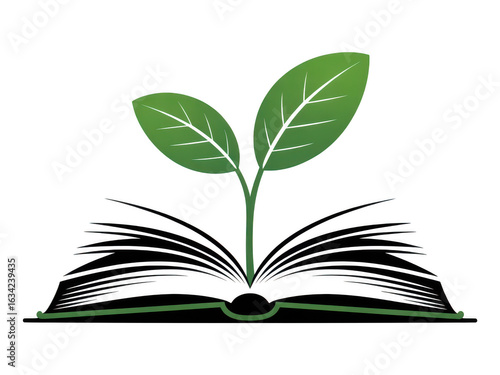Green sprout growing from open book isolated on transparent background