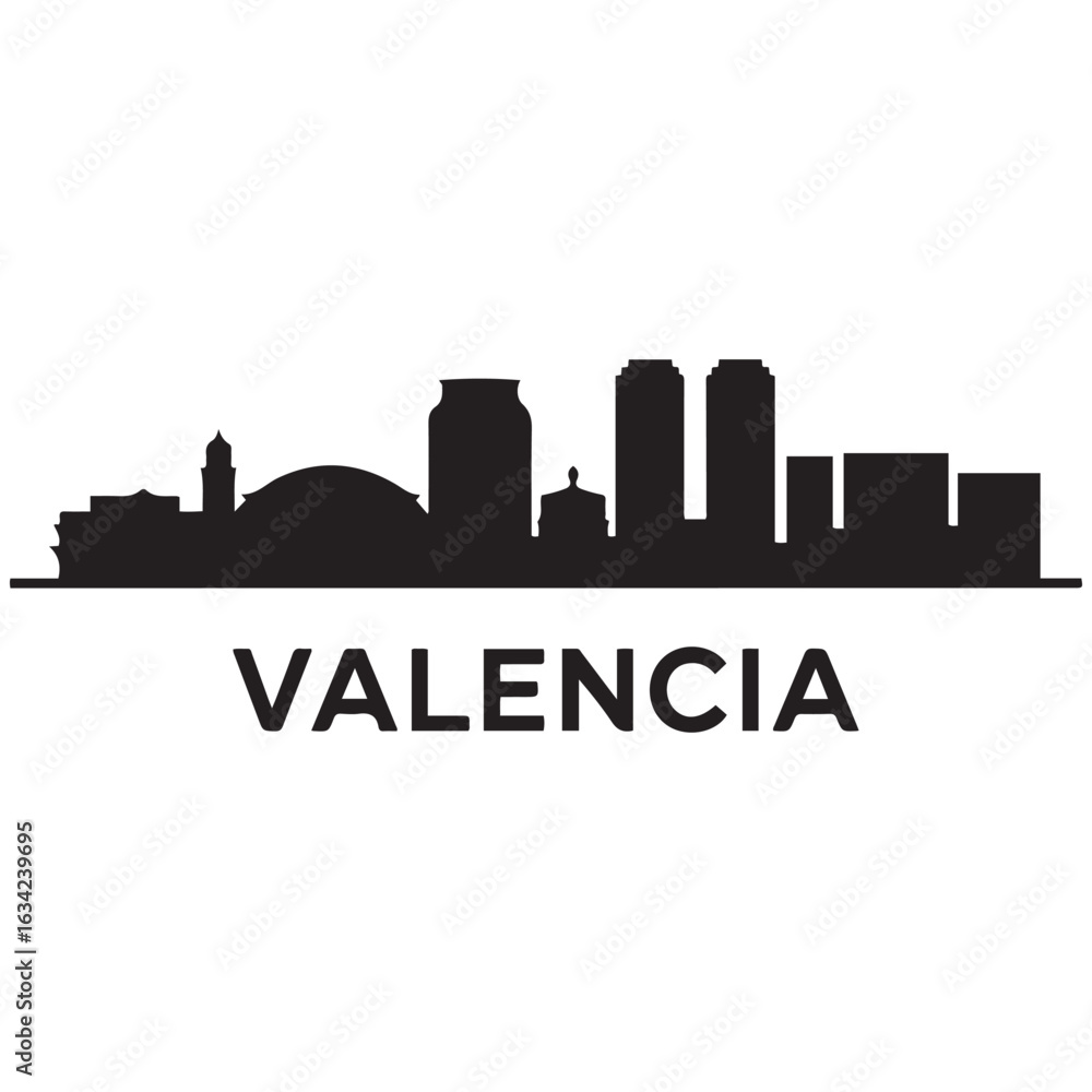 Fototapeta premium Valencia skyline horizontal banner. Valencia, Spain. Vector template for your design. Vector black silhouette. with white background.
