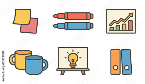 Creative Team Meeting. Flat vector mini-illustrations brainstorming with clients in colors children's