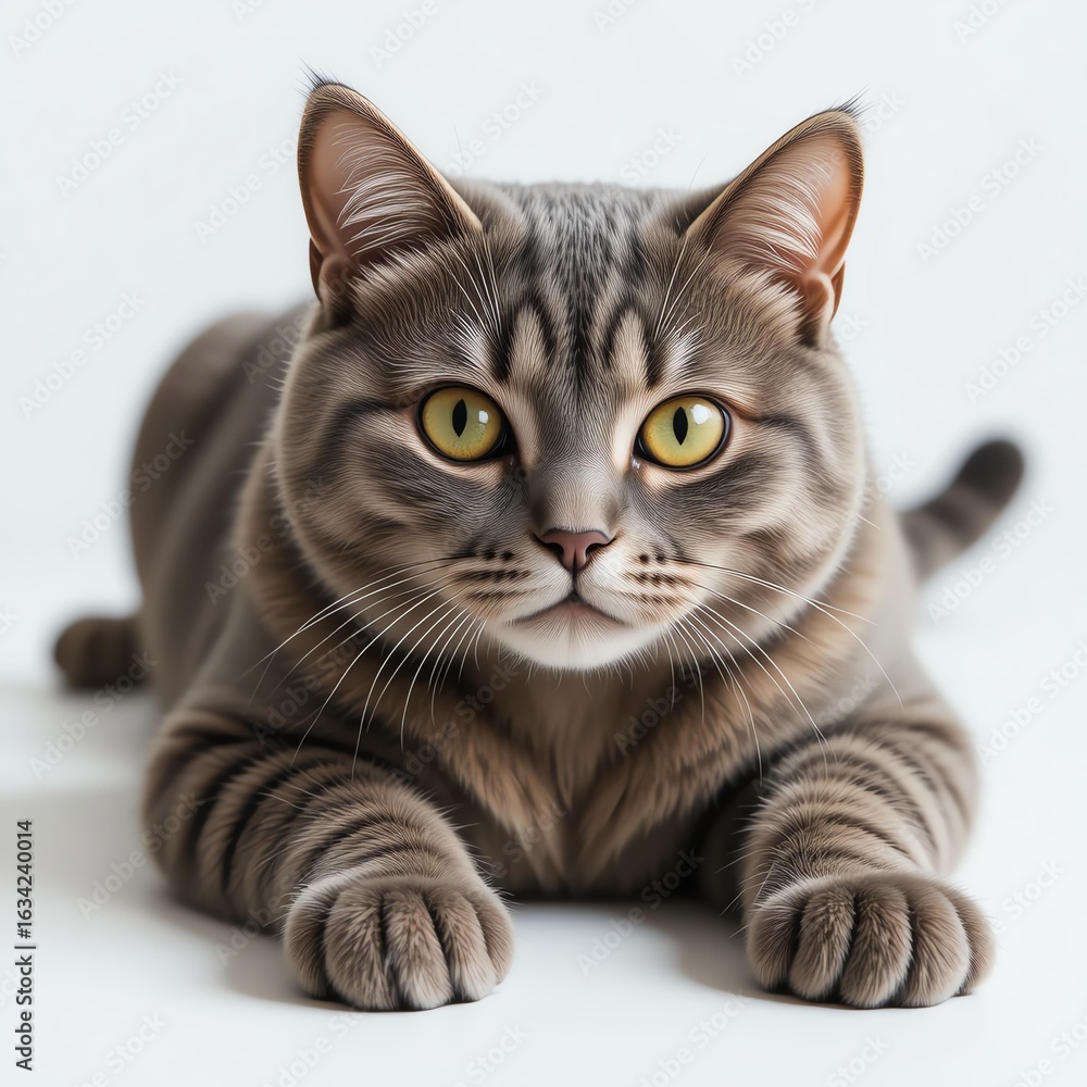 Obraz premium A captivating cat with striking eyes, poised gracefully on a light background, showcasing its vibrant personality.