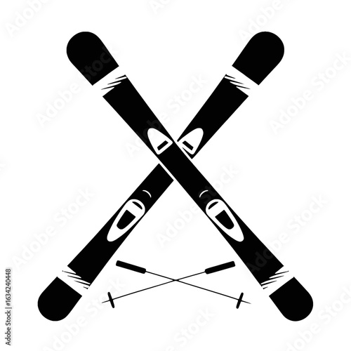Crossed skis with poles on white background skiing