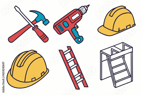 Vector art of construction tools and equipment isolated on white background vector set