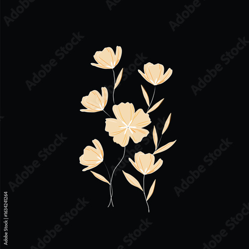 Cheerful Flower Pattern with Daisies and Tulips on Beige
