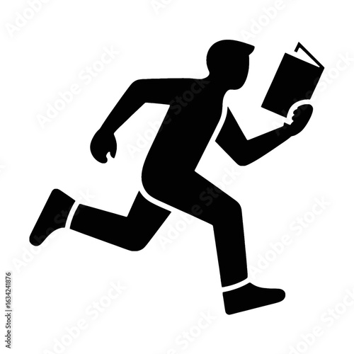 Silhouette of a running person with a book reading