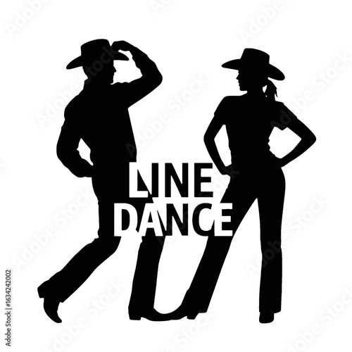 Silhouette of dancing couple with line dance text vector