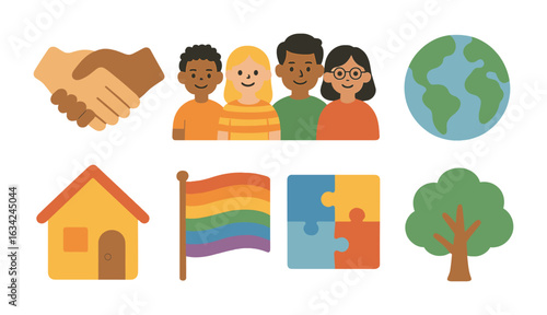 Inclusive Community Icons. Flat vector mini-illustrations building inclusive communities and diversity