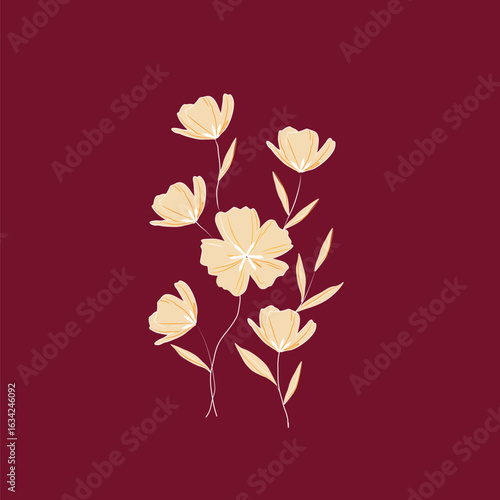 Cheerful Flower Pattern with Daisies and Tulips on Beige
