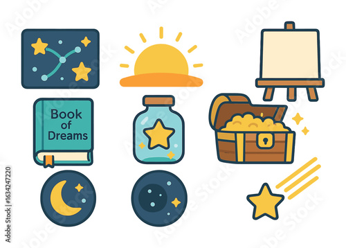 Future Dream Illustrations. Flat vector mini-illustrations of future possibilities in colors children's