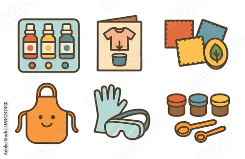 Kid's Dye Kit Icons. Flat vector mini-illustrations of dye experiment kits in colors children's illustrations: