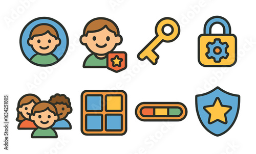 User Roles Icons. Flat vector mini-illustrations user roles and access levels in colors children's