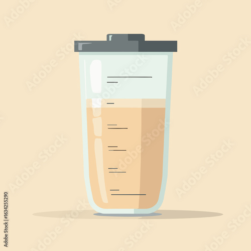 Transparent blender cup with protein shake in neutral beige tones  